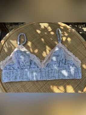 Anthropologie Floreat Gray Pink Lace Pinstripe Bralette Bra Small Lingerie Top